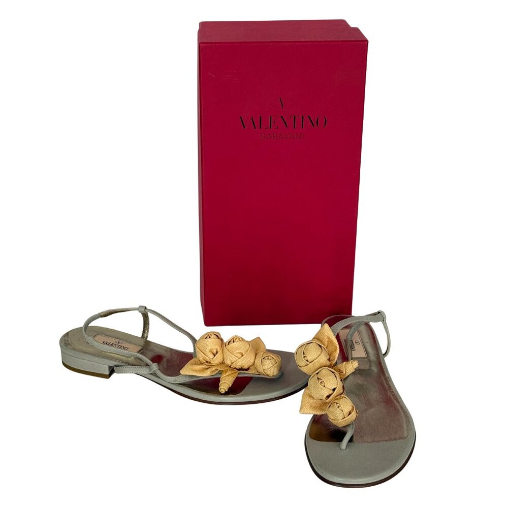 Valentino NEW floral t-strap sandal grey + yellow size 8.5 / eu 38.5